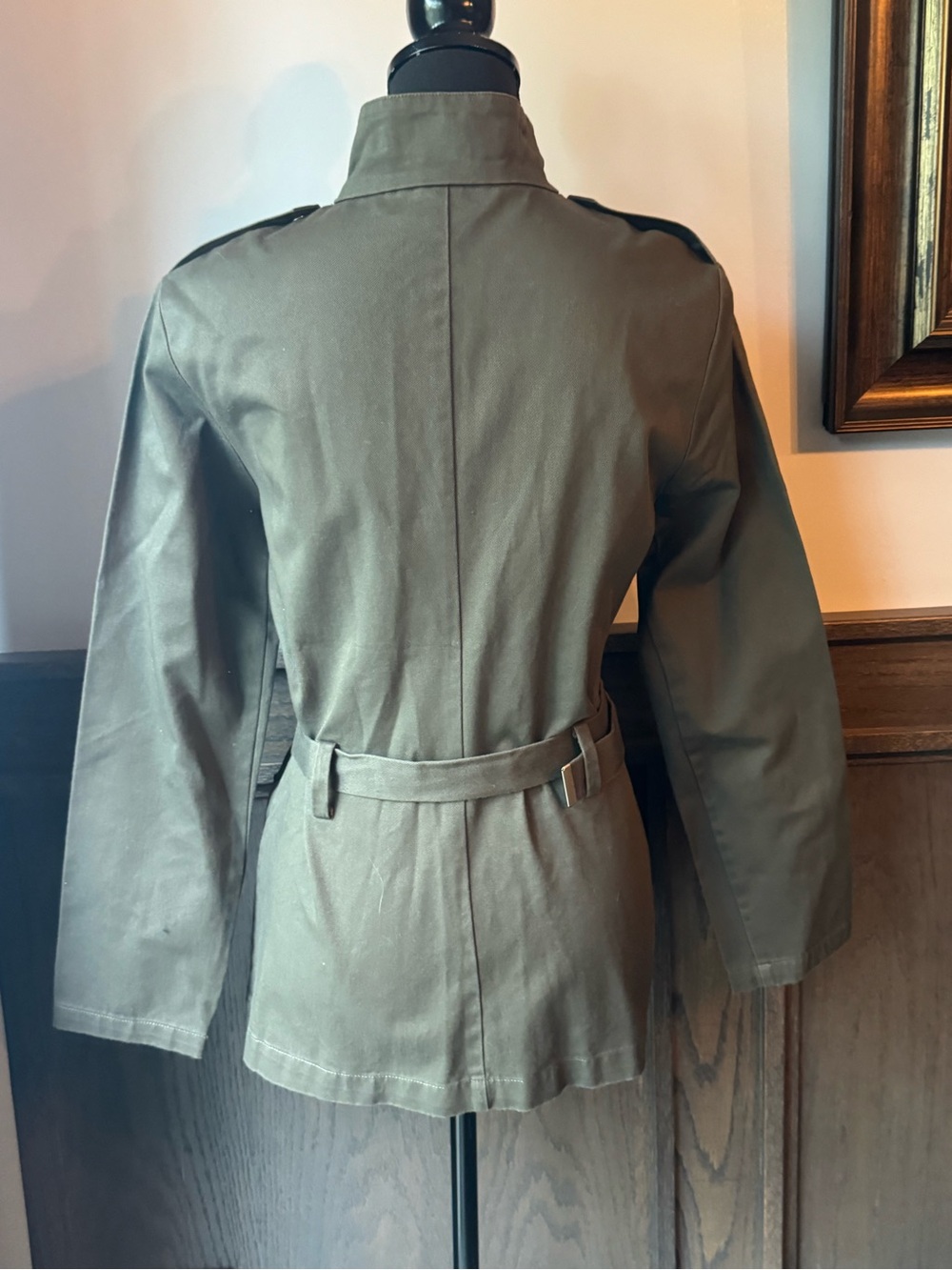 Old Navy Cotton Olive Utility Belted Military-Style Jacket small Y2K small - Picture 3 of 7
